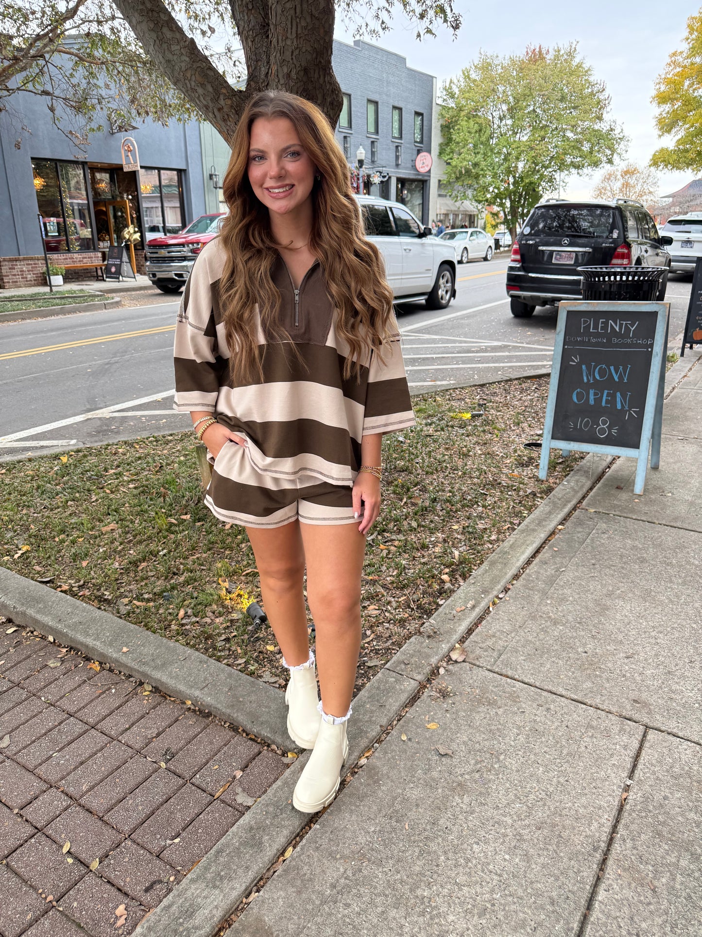 Striped Oversized top with short sets