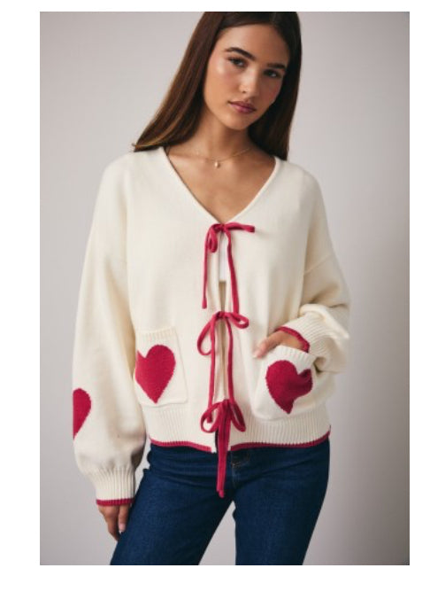Cream red heart cardigan