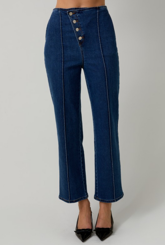 Button Up Detail Denim Pants