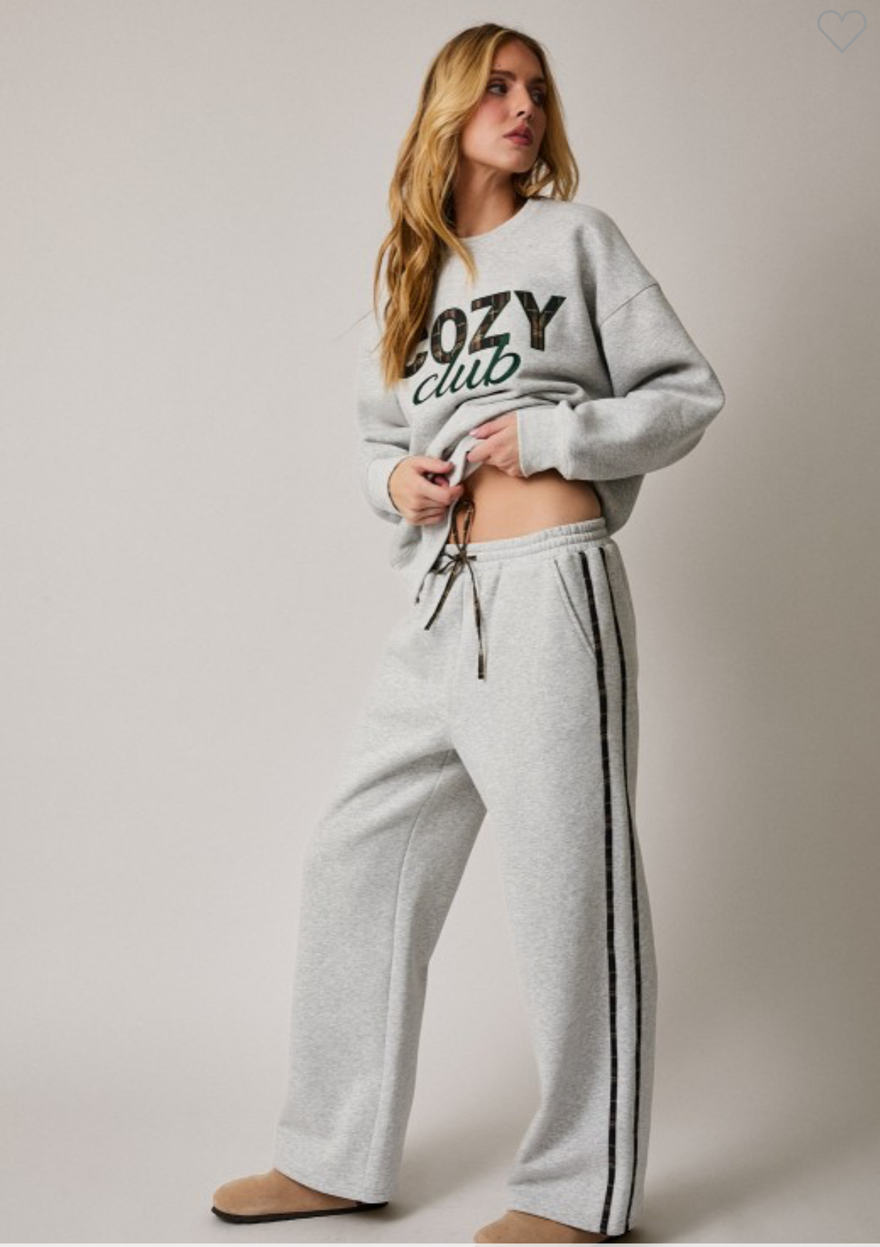 'cozy Club' Sweatshirt & Plaid Detail Sweatpants