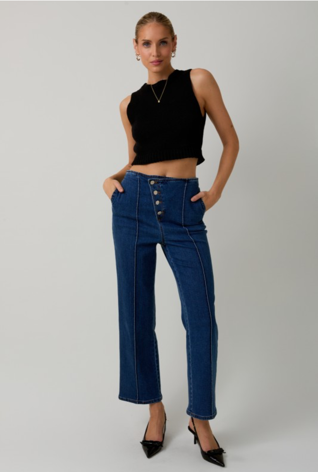 Button Up Detail Denim Pants