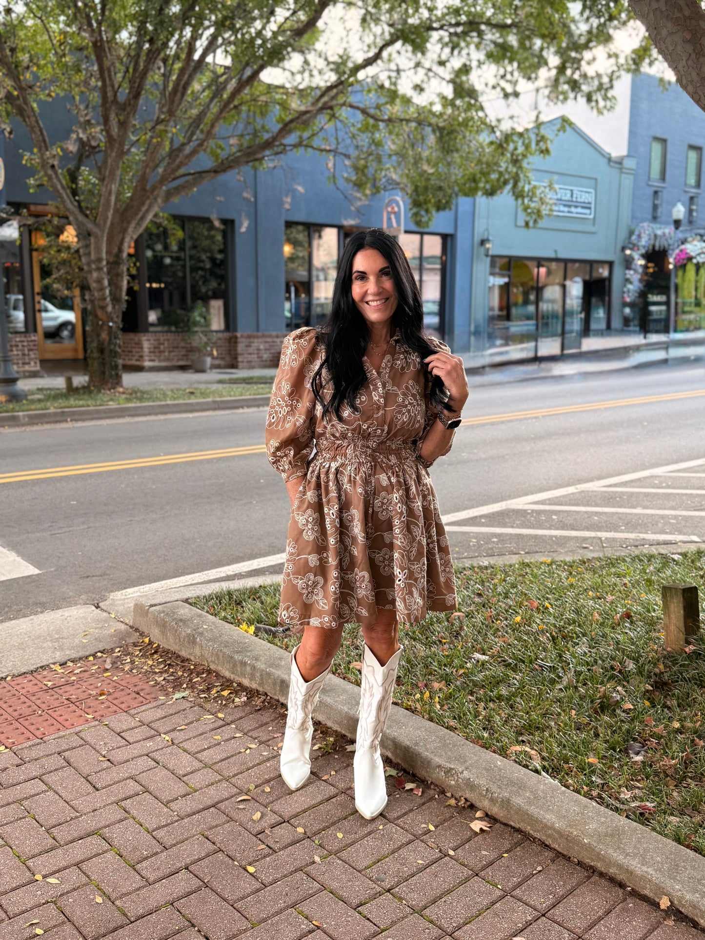 Brown Floral Fall Dress