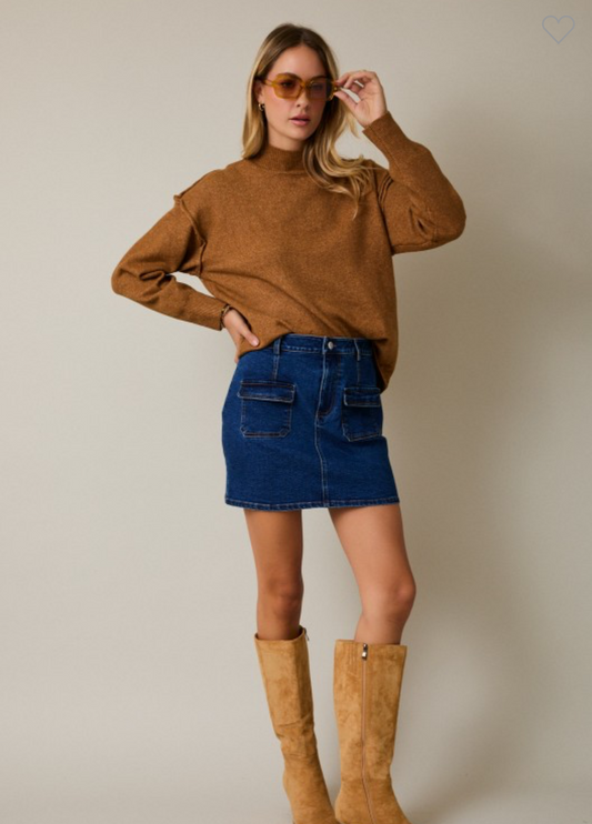 Pocket Detail Stretch Denim Mini Skirt