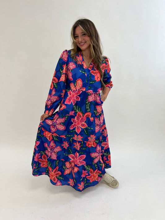 Blue Bohemian Floral Dress