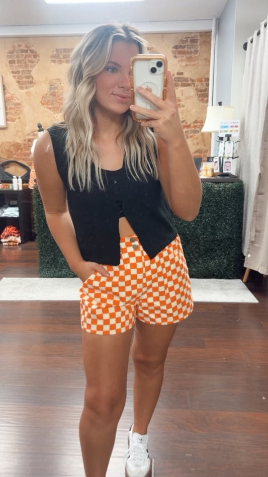 Checker Denim Shorts