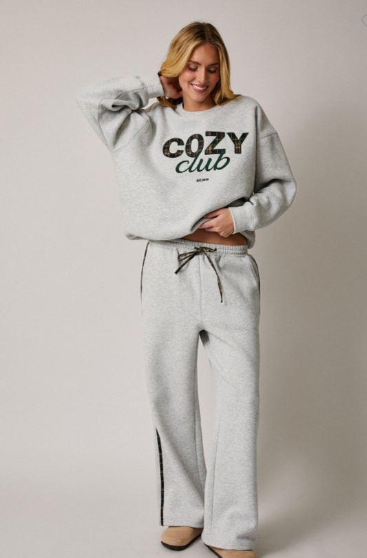 'cozy Club' Sweatshirt & Plaid Detail Sweatpants