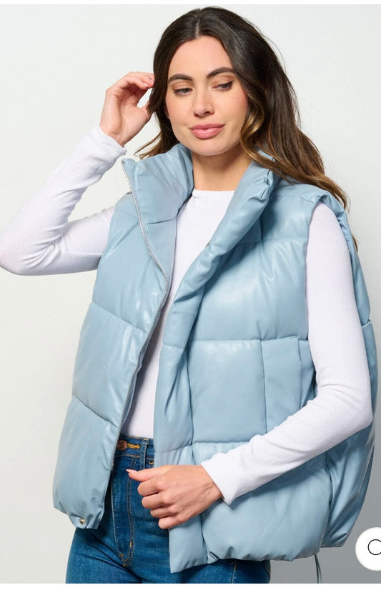 WOMEN'S SLEEVELESS ZIP UP FRONT POCKETS PUFFER PADDED VEST